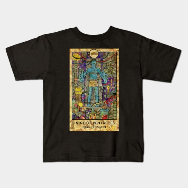 Nine Of Pentacles. Minor Arcana Tarot Card Design. Kids T-Shirt by Mystic Arts